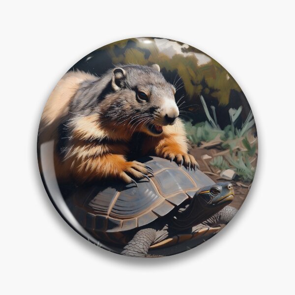 Item preview, Marmot Riding a Turtle - Funny Slow Ride Animal Art designed and sold by AnotherMarmot.