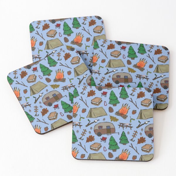 Item preview, Camping Pattern - Watercolor Blue designed and sold by SelenaElleen.