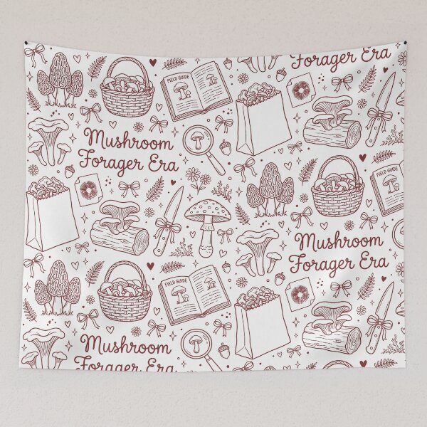 Item preview, Mushroom Forager Era Doodle Collage Burgundy - Cottagecore Nature Lover Aesthetic designed and sold by BVDigitalArt.