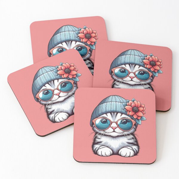 Item preview, Hipster Kitten in Beanie & Sunglasses - Whimsical Cat Art designed and sold by Good Vibes .