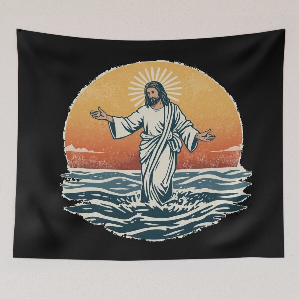 Item preview, Jesus walking on the Water Sun and Waves Japanese Art Style designed and sold by Cre8andRecre8.