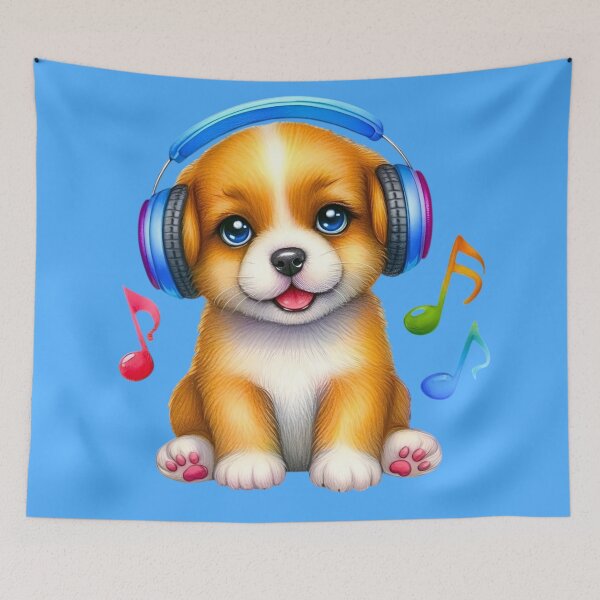 Aperçu de l'œuvre Chiot musical vibrant - Art canin fantaisiste créée et vendue par Good Vibes .