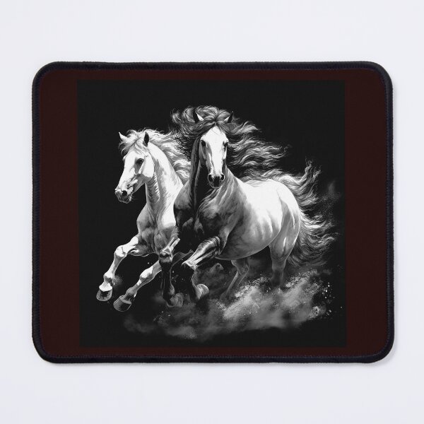 Item preview, Majestic White Horses Running in Smoke | Black and White Equine Art  designed and sold by inkoutninja.