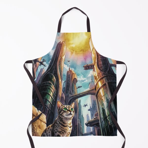 Item preview, Sci-Fi City Cat: Futuristic Watercolor Urban Fantasy designed and sold by AmaWearDesign.