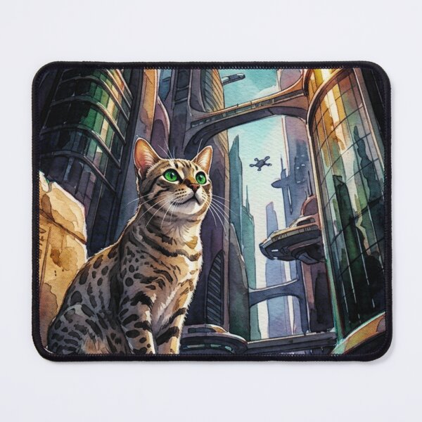 Item preview, Sci-Fi City Cat: Futuristic Watercolor Urban Fantasy designed and sold by AmaWearDesign.