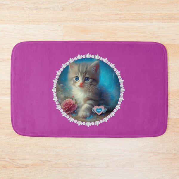 Item preview, Cute Magical Kitten Portrait with Roses/Adorable Blue Glow Kitten Art for Cat Lovers designed and sold by Good Vibes .