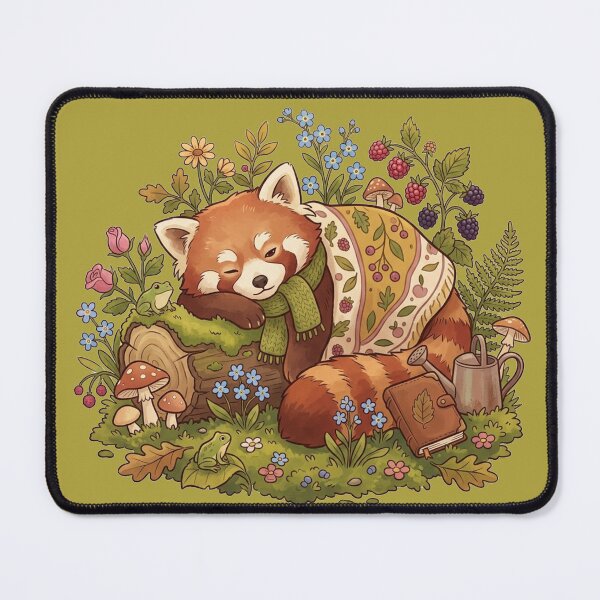 Item preview, Cozy Red Panda Sleeping on Log | Cottagecore Forest Art designed and sold by Dweeb123.