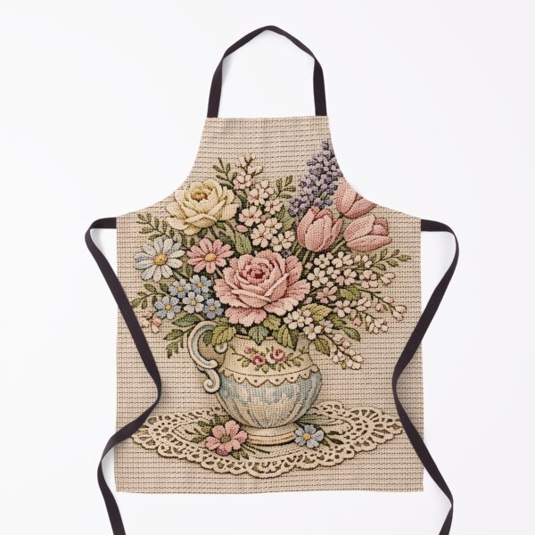 Item preview, Vintage Needlepoint Floral Bouquet in Porcelain Vase | Pastel Textile Art designed and sold by LuxuryApparels.