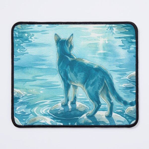 Item preview, Blue Watercolor River Cat - Zen Mountain Landscape (amadesign) designed and sold by AmaWearDesign.