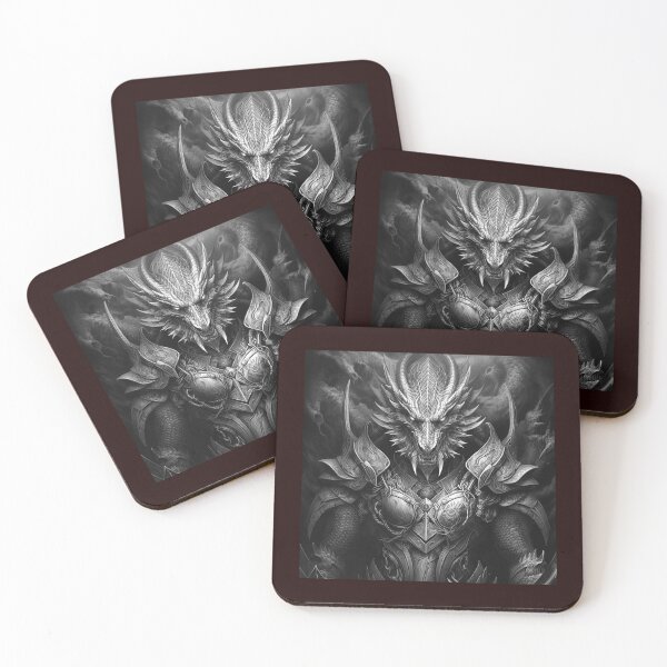 Item preview, Dark Dragon Warrior Portrait | Black and White Fantasy Armor Art designed and sold by inkoutninja.