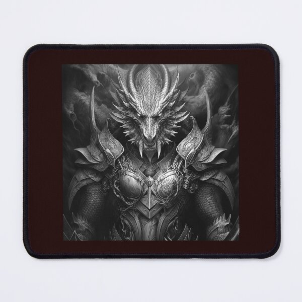Item preview, Dark Dragon Warrior Portrait | Black and White Fantasy Armor Art designed and sold by inkoutninja.
