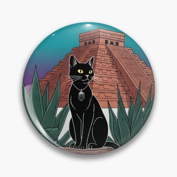 Item preview, Black Cat at Chichén Itzá – Mayan Pyramid Aesthetic Travel Illustration designed and sold by InfinitePawBond.