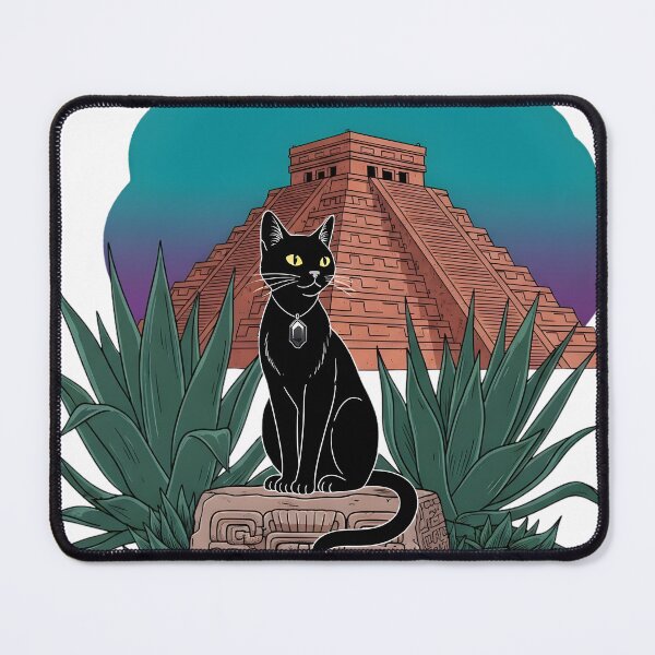 Item preview, Black Cat at Chichén Itzá – Mayan Pyramid Aesthetic Travel Illustration designed and sold by InfinitePawBond.