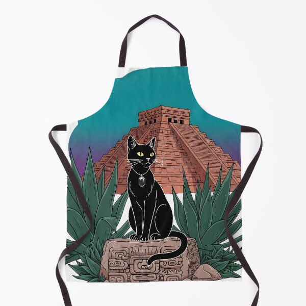 Item preview, Black Cat at Chichén Itzá – Mayan Pyramid Aesthetic Travel Illustration designed and sold by InfinitePawBond.