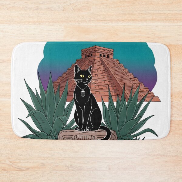 Item preview, Black Cat at Chichén Itzá – Mayan Pyramid Aesthetic Travel Illustration designed and sold by InfinitePawBond.