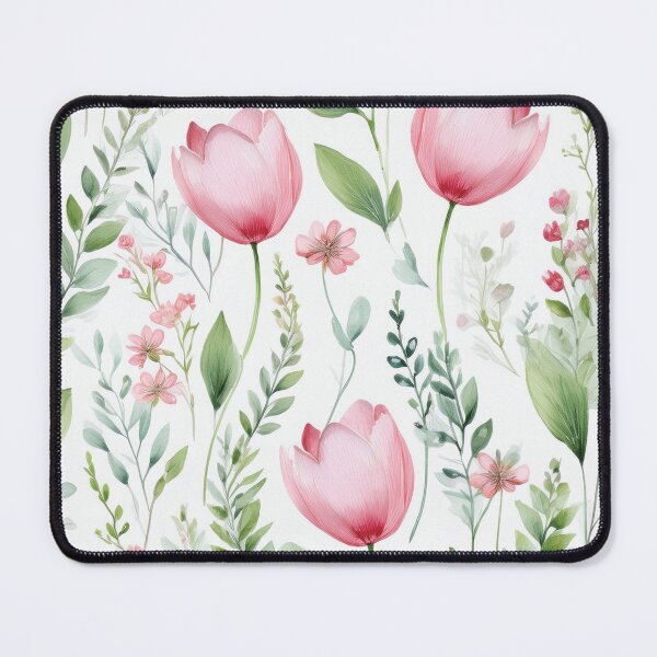 Item preview, TULIPS BLUSH pastel pink leafy botanicals watercolor leaves painting spring theme shades of pink designed and sold by navitalidesign.