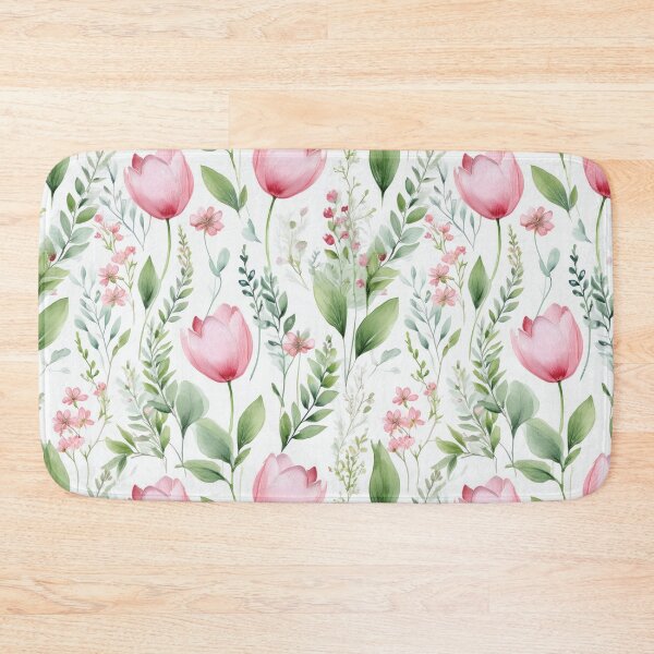 Item preview, TULIPS BLUSH pastel pink leafy botanicals watercolor leaves painting spring theme shades of pink designed and sold by navitalidesign.