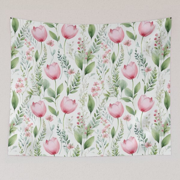 Item preview, TULIPS BLUSH pastel pink leafy botanicals watercolor leaves painting spring theme shades of pink designed and sold by navitalidesign.