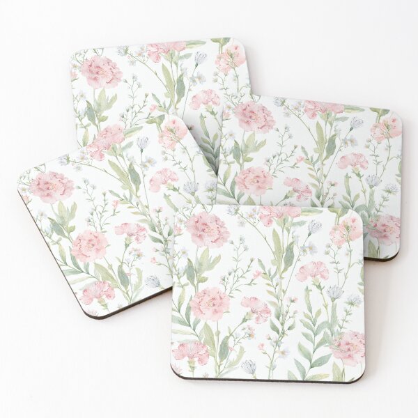 Item preview, CARNATIONS BLUSH pastel pink leafy botanicals watercolor leaves painting spring theme shades of pink designed and sold by navitalidesign.