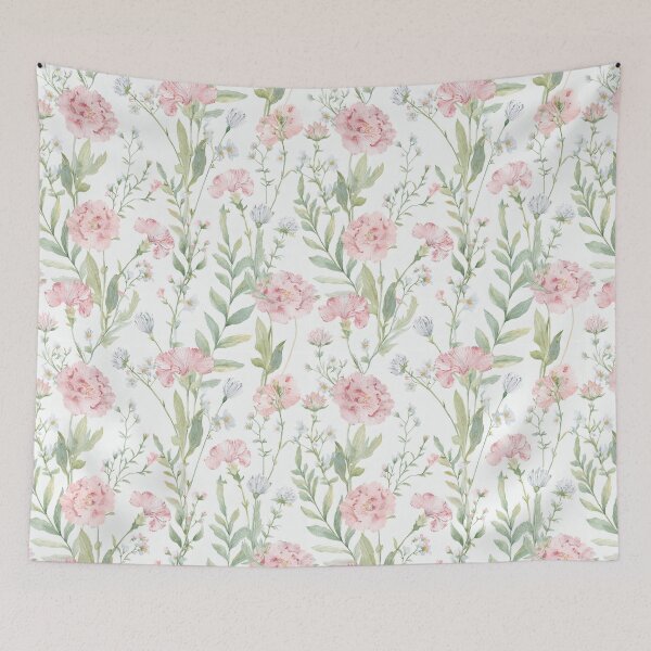 Item preview, CARNATIONS BLUSH pastel pink leafy botanicals watercolor leaves painting spring theme shades of pink designed and sold by navitalidesign.