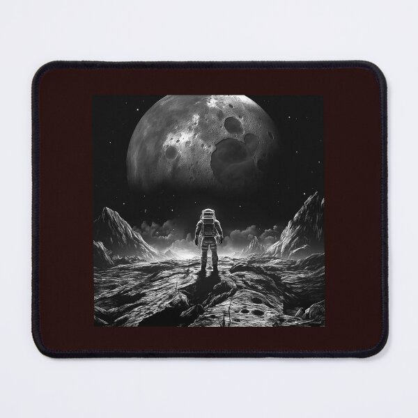 Item preview, Astronaut Under a Giant Moon | Black and White Lunar Sci-Fi Landscape designed and sold by inkoutninja.