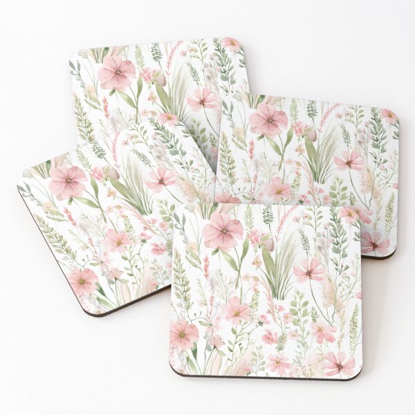 Item preview, WILDFLOWERS BLUSH pastel pink,  sage green leafy botanicals watercolor leaves painting spring theme shades of pink designed and sold by navitalidesign.