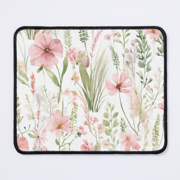 Item preview, WILDFLOWERS BLUSH pastel pink, sage green leafy botanicals watercolor leaves painting spring theme shades of pink designed and sold by navitalidesign.