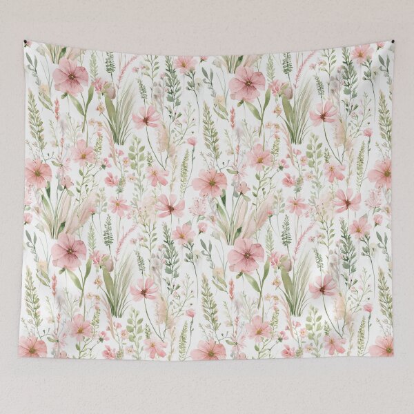 Item preview, WILDFLOWERS BLUSH pastel pink,  sage green leafy botanicals watercolor leaves painting spring theme shades of pink designed and sold by navitalidesign.