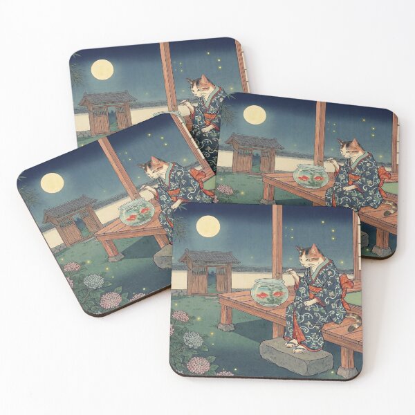 Item preview, Cat on a Summer Evening with Goldfish — Natsuyo Neko Suzumi Zu | Japanese Ukiyo-e Cat Art designed and sold by Ukiyo Neko Hyakkei - Cats of the Floating World-.