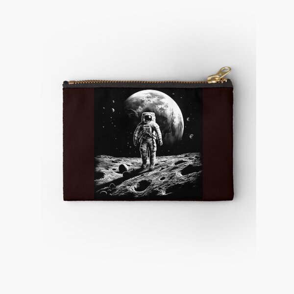 Item preview, Astronaut on the Moon with Earth Above | Black and White Space Explorer Art designed and sold by inkoutninja.