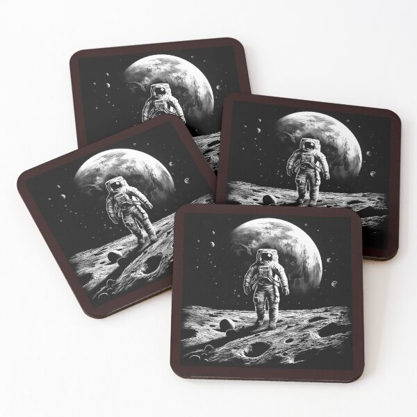 Item preview, Astronaut on the Moon with Earth Above | Black and White Space Explorer Art designed and sold by inkoutninja.