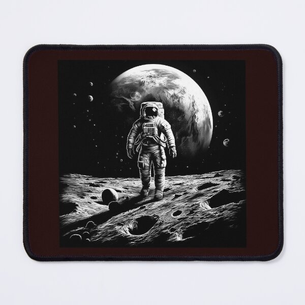 Item preview, Astronaut on the Moon with Earth Above | Black and White Space Explorer Art designed and sold by inkoutninja.