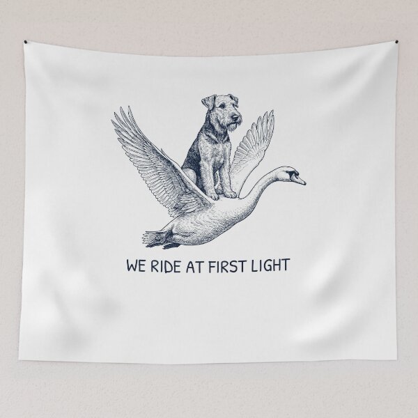 Item preview, Cabalgamos al amanecer Divertido Airedale Terrier Mudo Swan Amante de los perros designed and sold by DoodleTortle.