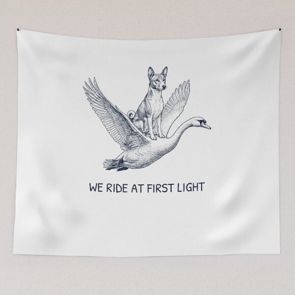 Item preview, Cabalgamos al amanecer Divertido Basenji Mudo Swan Amante de los Perros designed and sold by DoodleTortle.
