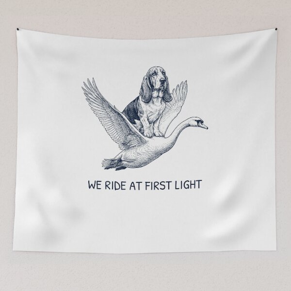 Item preview, Cabalgamos al amanecer Divertido Basset Hound Mudo Swan Amante de los perros designed and sold by DoodleTortle.