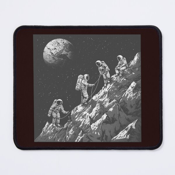 Item preview, Astronauts Climbing a Rocky Moon Surface | Black and White Space Exploration Art designed and sold by inkoutninja.