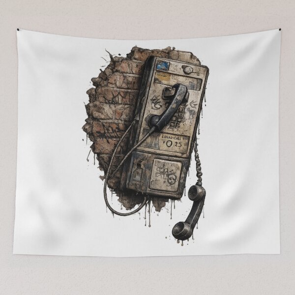 Item preview, Abandoned Payphone on Crumbling Brick Wall designed and sold by jgvisualarts.