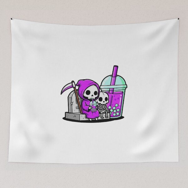 Item preview, Cute Grim Reaper Drinking Boba – Funny Skeleton Bubble Tea designed and sold by melisagaras88.