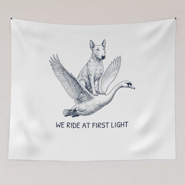 Item preview, We Ride at First Light Funny Bull Terrier Mute Swan Dog Lover designed and sold by DoodleTortle.