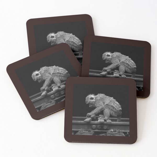 Item preview, Curious Monkey on Railway Tracks | Black and White Wildlife Art designed and sold by inkoutninja.