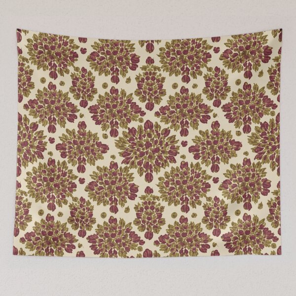 Item preview, Burgundy Olive Green Cream Hydrangea Flower Abstract Pattern designed and sold by burbankdesigns.
