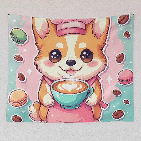 Item preview, Corgi Barista Coffee Shop | Kawaii Puppy Pastry Sticker designed and sold by Shikomi.