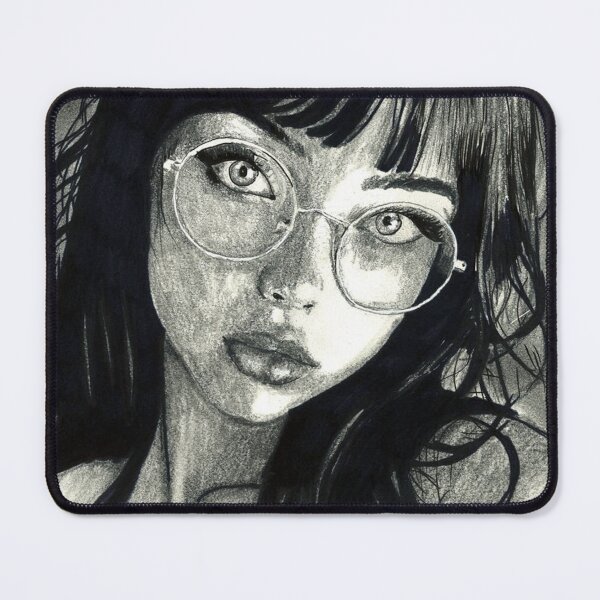 Item preview, Round Glasses Monochrome Portrait Illustration designed and sold by VesperaLin12.