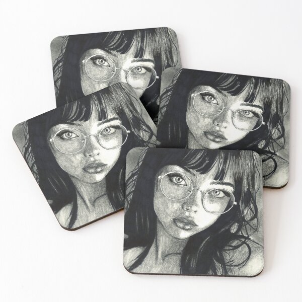 Item preview, Round Glasses Monochrome Portrait Illustration designed and sold by VesperaLin12.