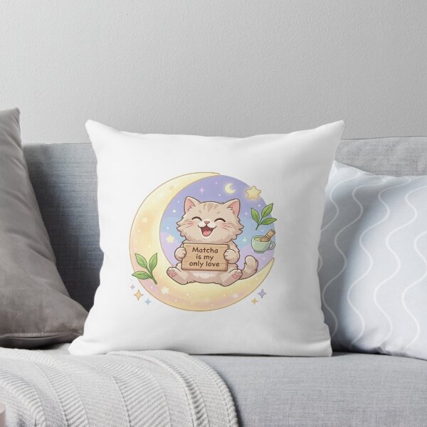 Item preview, Laughing Cat on Moon – "Matcha Is My Only Love" Cute Aesthetic Sticker designed and sold by wildbest.