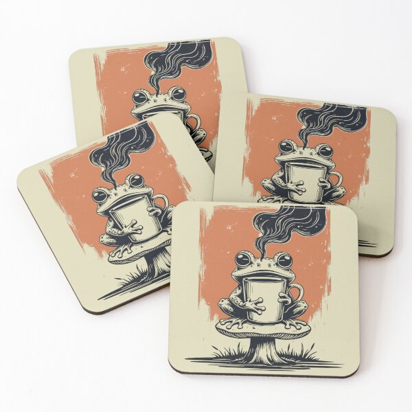 Item preview, Existential Frog Coffee Club – Linocut Dark Humor Aesthetic designed and sold by shlepyart.