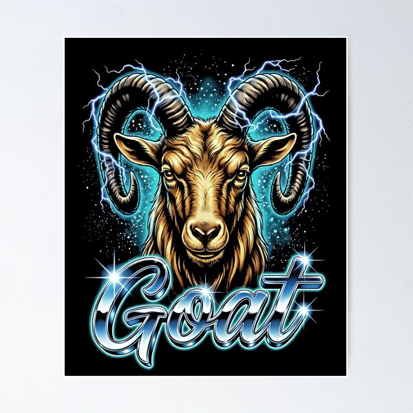 Item preview, Goat Chrome Script Ram Horns Teal Lightning Stars Retro 80s Bold designed and sold by graphixpolash.