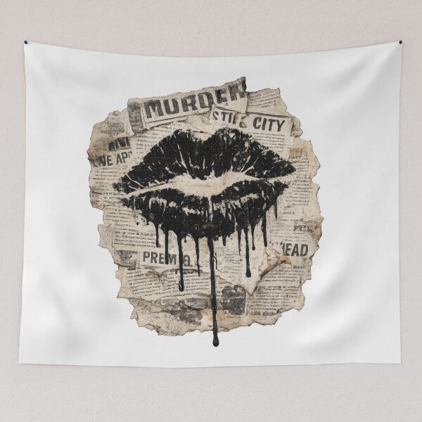 Item preview, Dripping Black Lip Print on Newspaper Collage designed and sold by jgvisualarts.