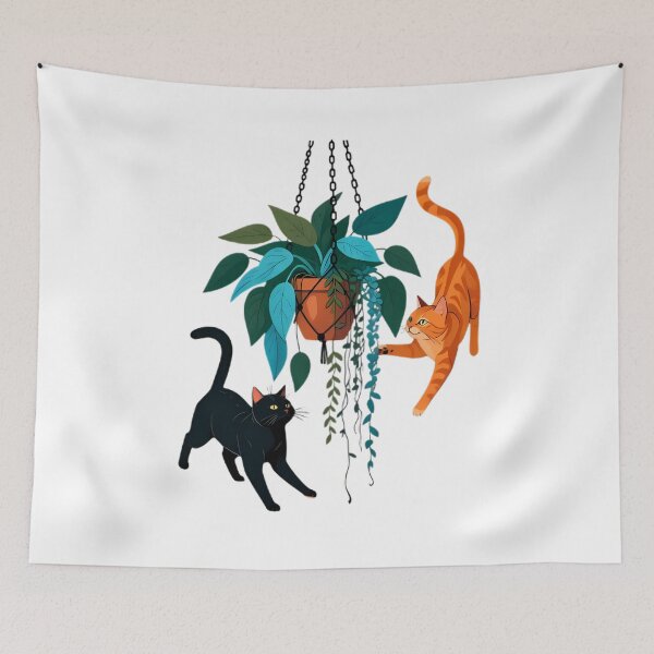 Item preview, Cute Cats Hanging Macrame Plant Playful Feline Art designed and sold by chattsuede.