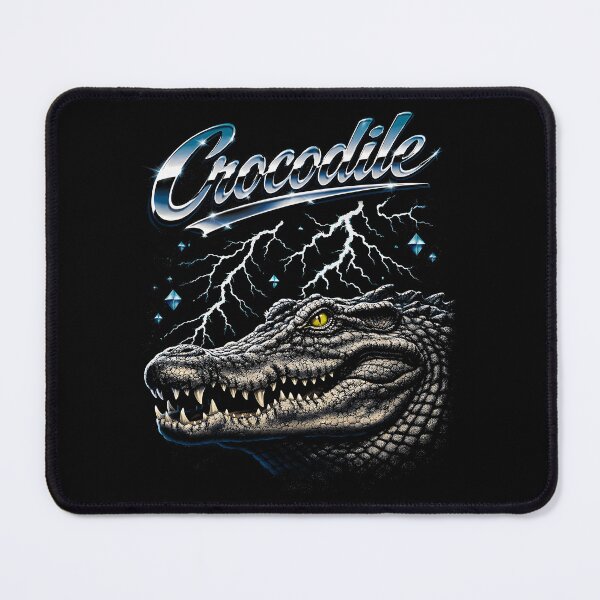 Item preview, Crocodile Chrome Script Gray Open Jaw Lightning Diamond Stars Retro 80s designed and sold by graphixpolash.
